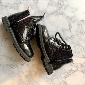 Little Girl Black Glitter Combat Boots